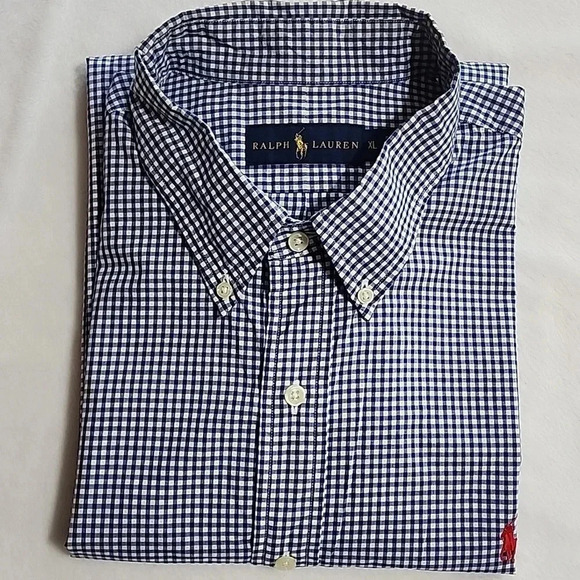 Men's Ralph Lauren Checkered Button Down Shirt, Blue/White, Size XL, Pre-Owned - Picture 5 of 10